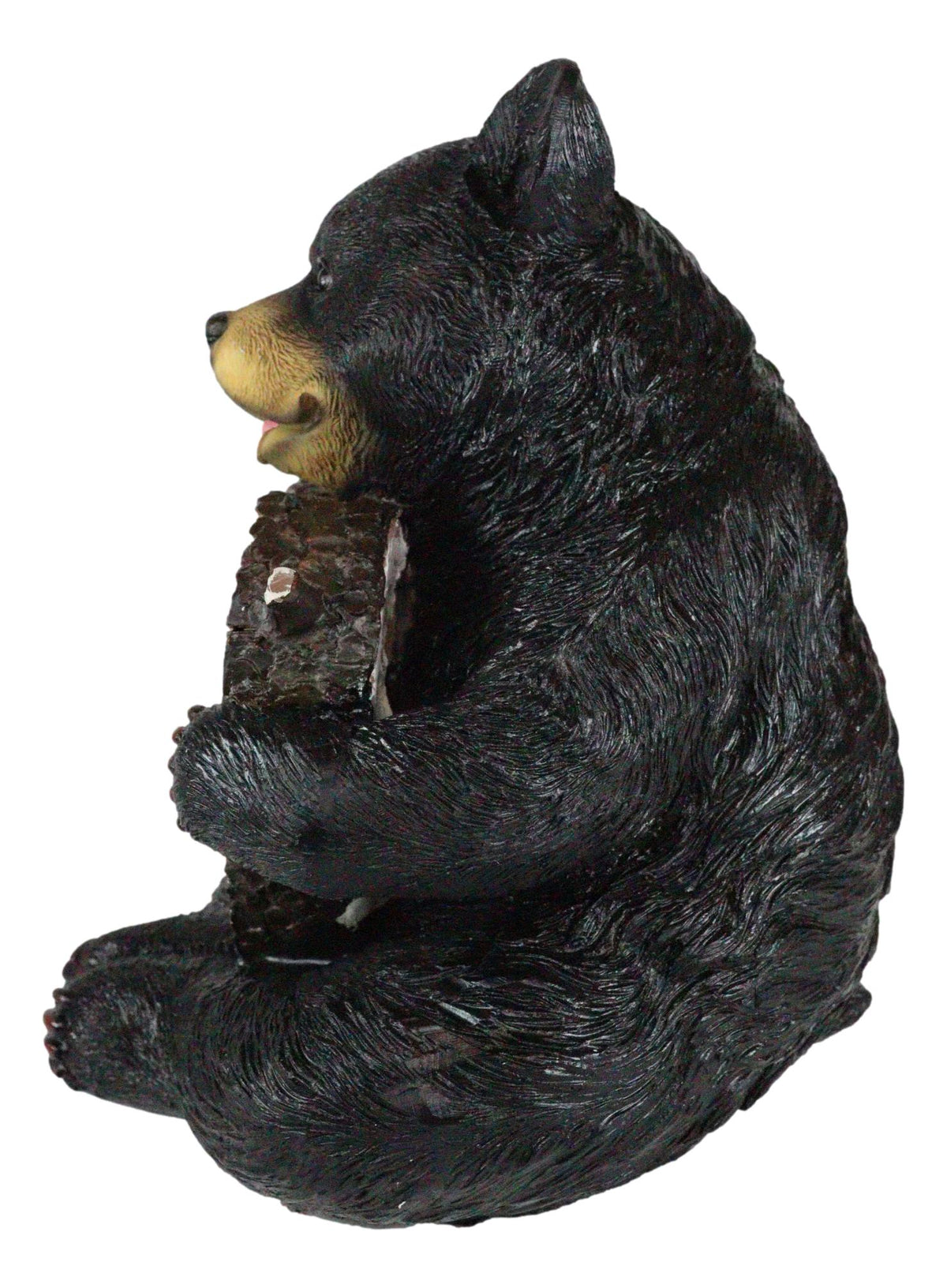 Forest Black Bear Holding Love The Lord With All Your Heart Log Sign Figurine