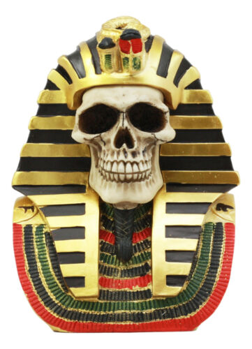 Ebros Ancient Egyptian Pharaoh King Tut Skull Statue 7"Tall Mask Of King Tutankhamen Skeleton Bust Figurine - Ebros Gift