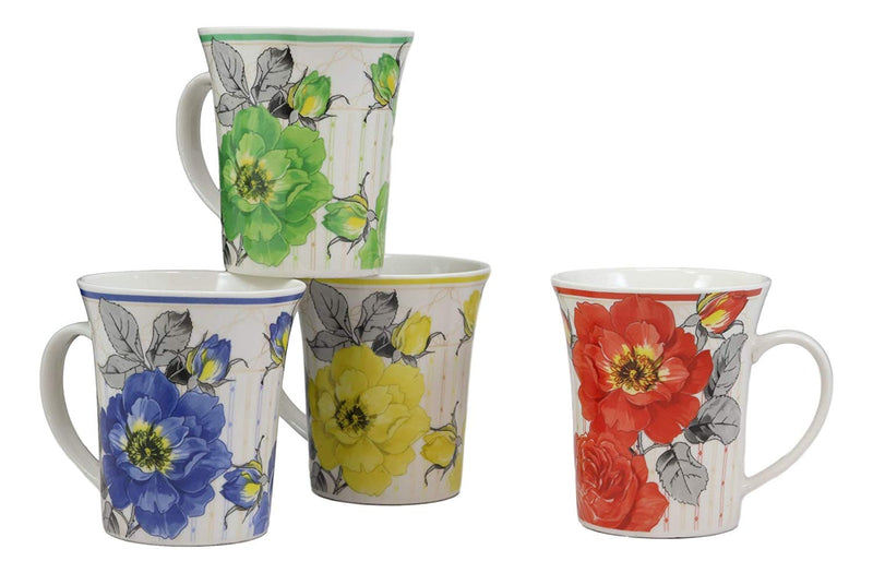 Ebros Colorful Victorian Floral Blossoms Glazed Porcelain Ceramic 12oz Mug 4"H