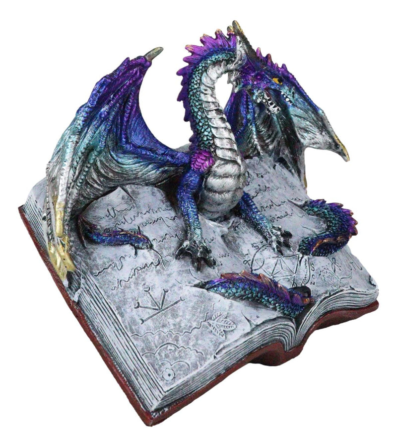 Guardian Of Bibliography Purple Blue Dragon Emerging Out Of Spell Book Figurine