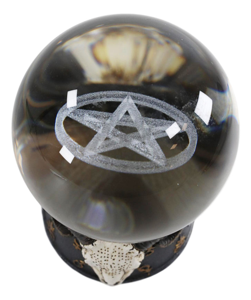 Ebros Sabbatic Goat Baphomet Ram Skull Pentagram LED Glass Gazing Ball Figurine