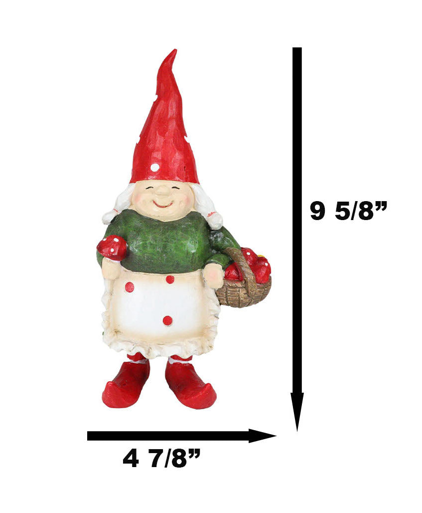 Whimsical Garden Mrs Gnome Grandmother With Toadstool Mushrooms Basket Statue - Ebros Gift