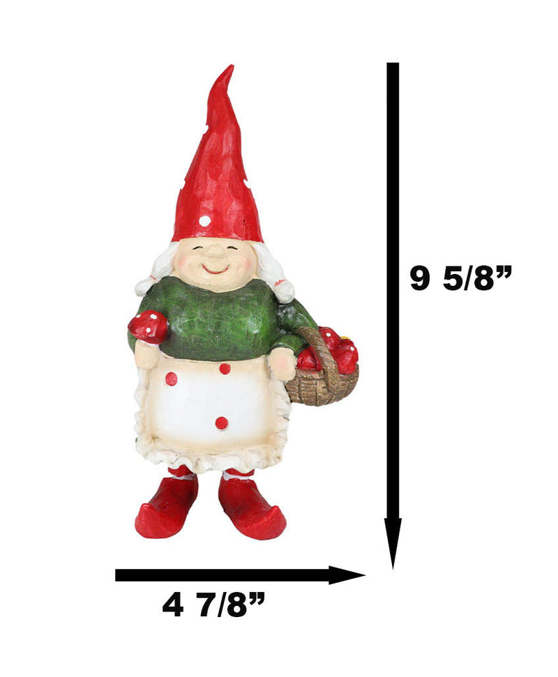 Whimsical Garden Mrs Gnome Grandmother With Toadstool Mushrooms Basket Statue