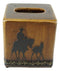 Rustic Western Cowboy With Horse And Foal Faux Wood Tissue Box Cover Home Decor