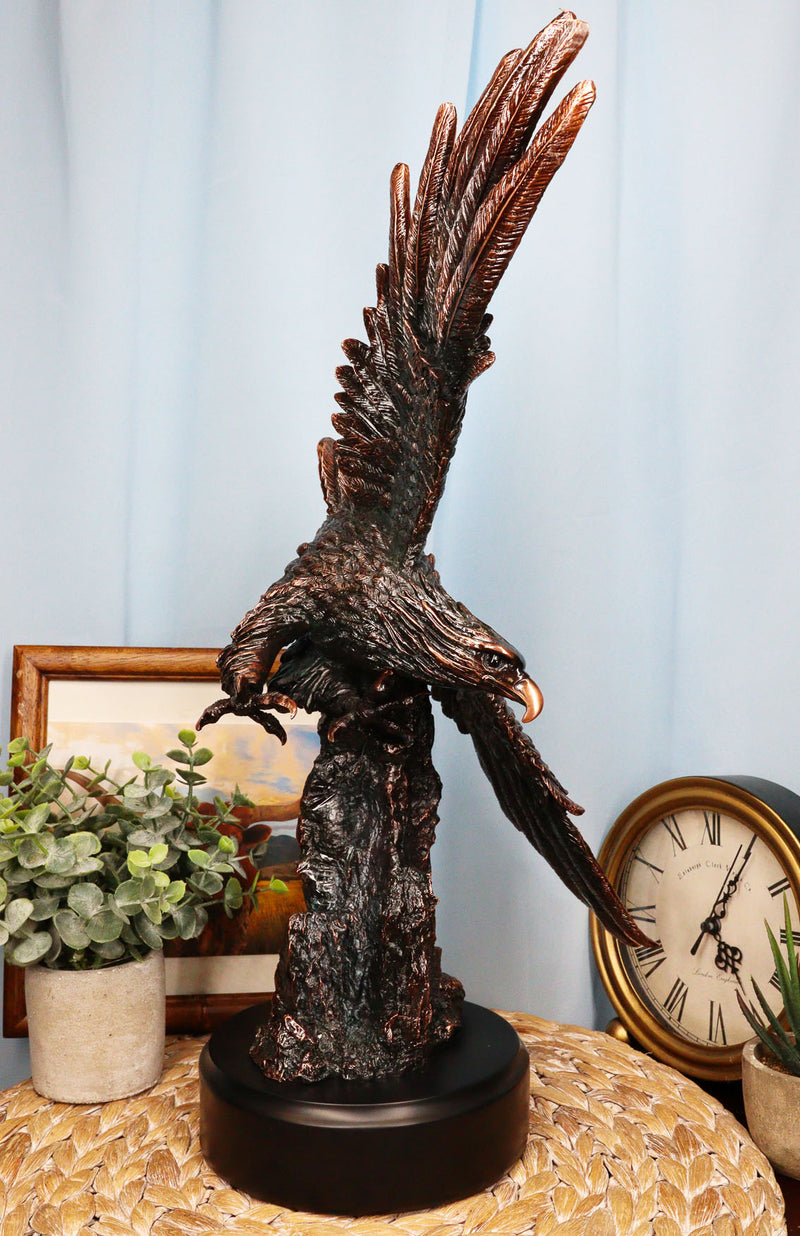 Large Wings of Glory Bald Eagle Diving Towards Mountain Statue With Base 17"H