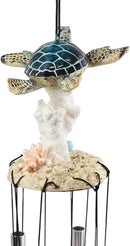 Nautical Reptile Kingdom Sea Turtle Swimming Over Corals Garden Wind Chime Decor