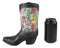 Rustic Western Black Turquoise Cowboy Boot With Colorful Roses Vase Figurine