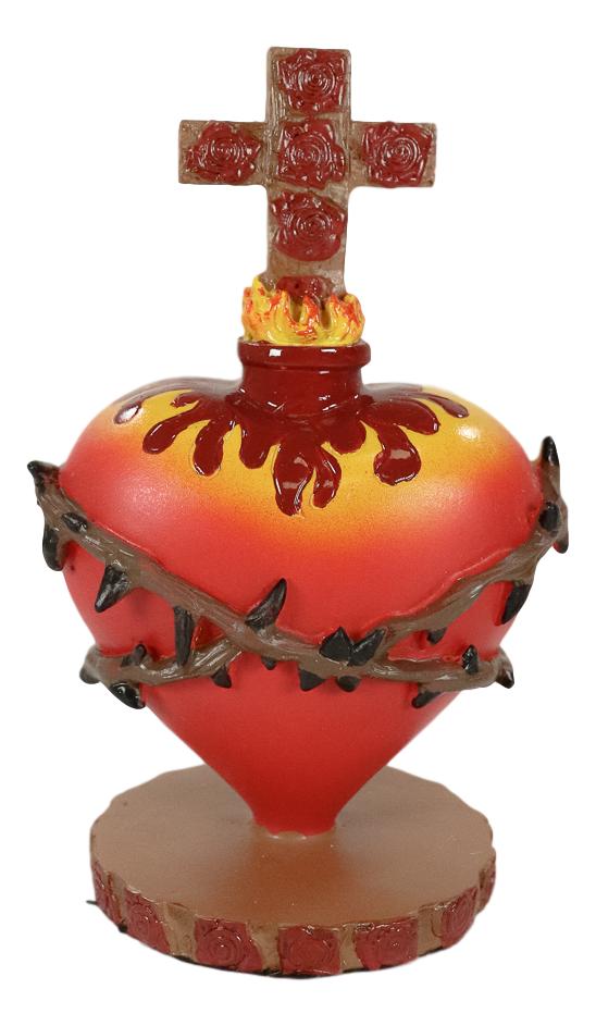 Ebros Day Of The Dead Sacred Heart Of Jesus With Crown Of Thorns Roses & Cross Statue