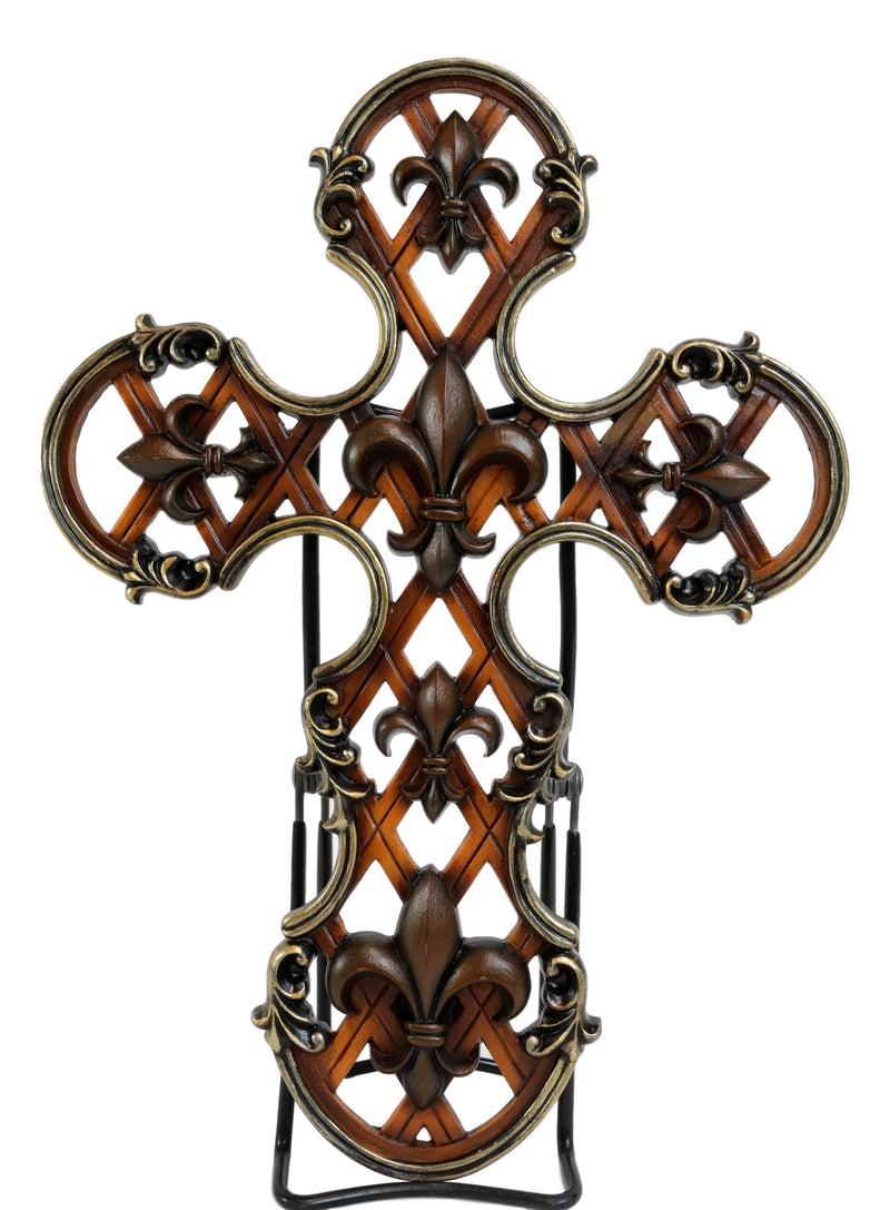 Rustic Southwestern Scroll Art Tuscan Fleur De Lis Emblems Wall Cross Crucifix