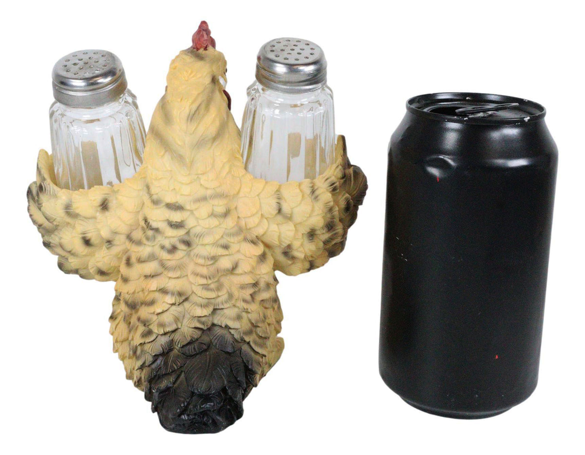 Country Rustic Barnyard Chicken Hen W/ Open Wings Salt And Pepper Shakers Holder