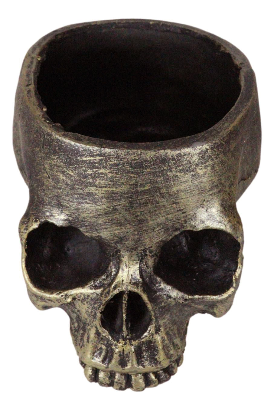 Pack Of 4 Day Of The Dead Skull Planters Bowls 7"L Bronze Finish Decor Accent - Ebros Gift