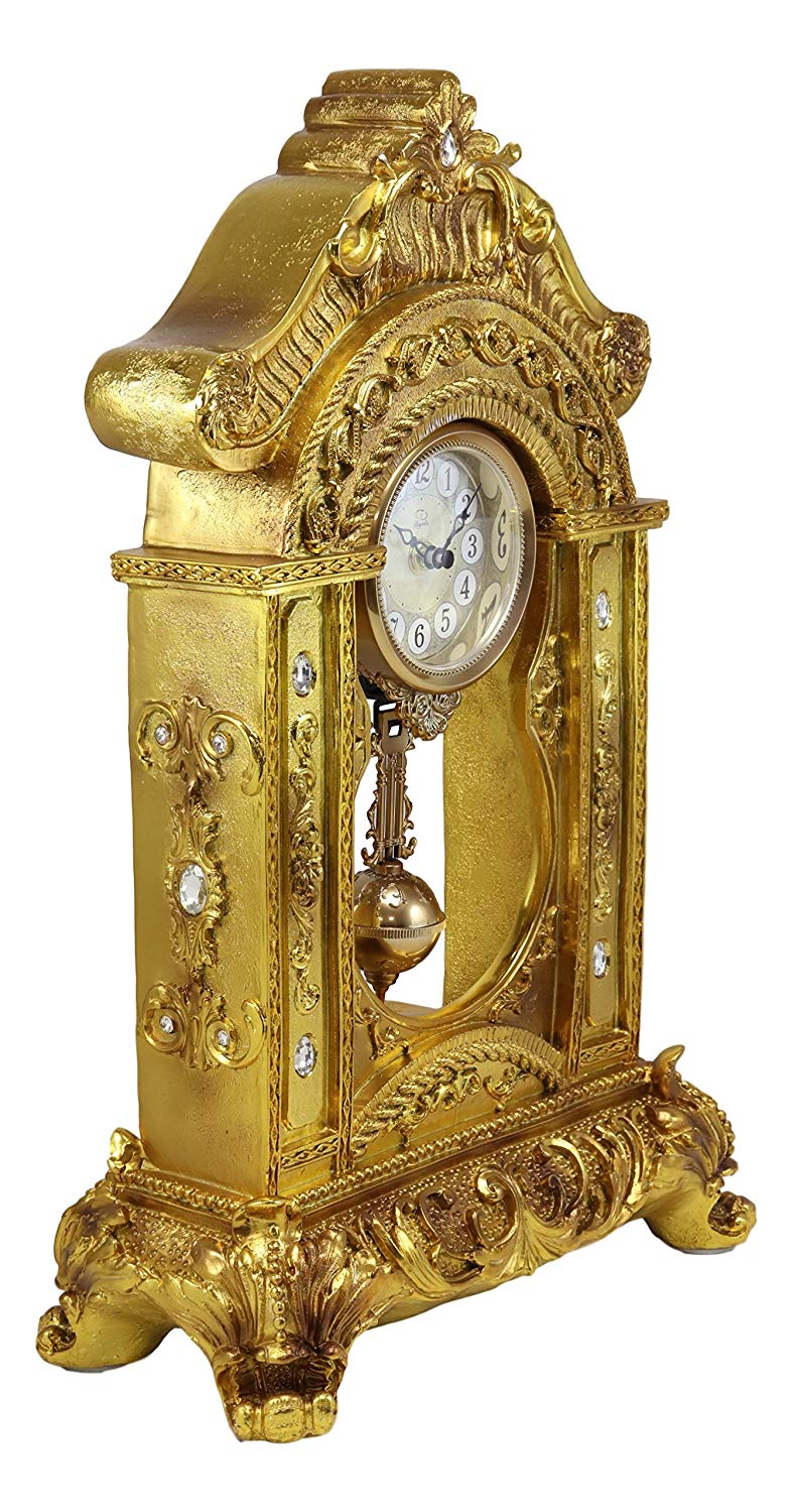 Baroque Rococo Vintage Gold Design Floral Vine Garland Analog Quartz Table Clock