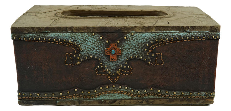 Rustic Western Turquoise Cowboy Lucky Horseshoes & Cross Tissue Box Holder Case