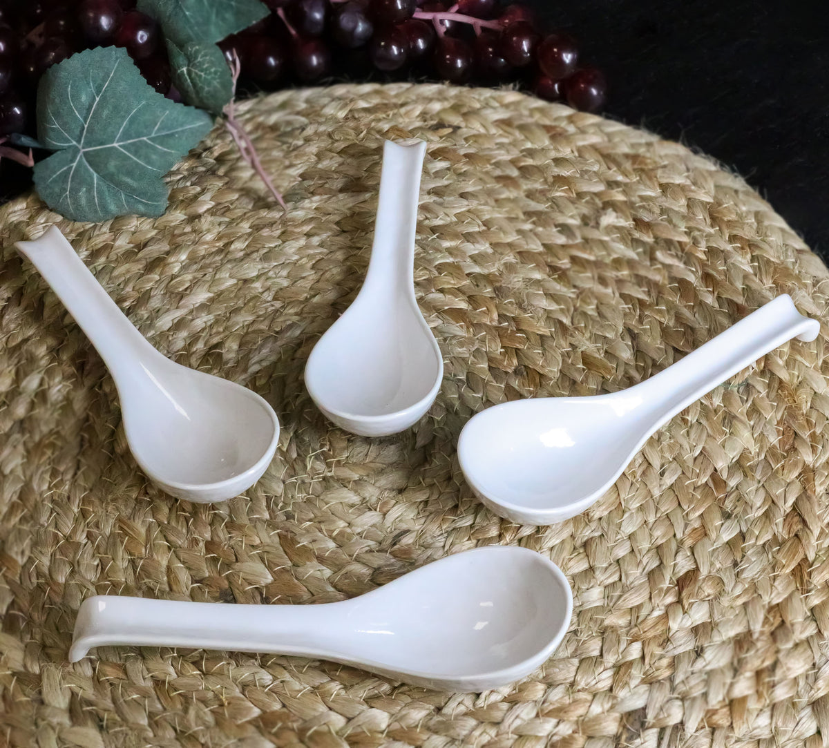 Ebros Japanese Modern Porcelain Soup Spoons With Ladle Hook Pack Of 6 (White) - Ebros Gift