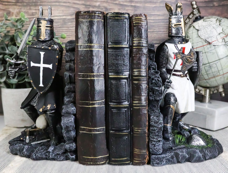 Black And White Medieval Crusader Knight Bookends Statue 7.5"H Set Suit Of Armor