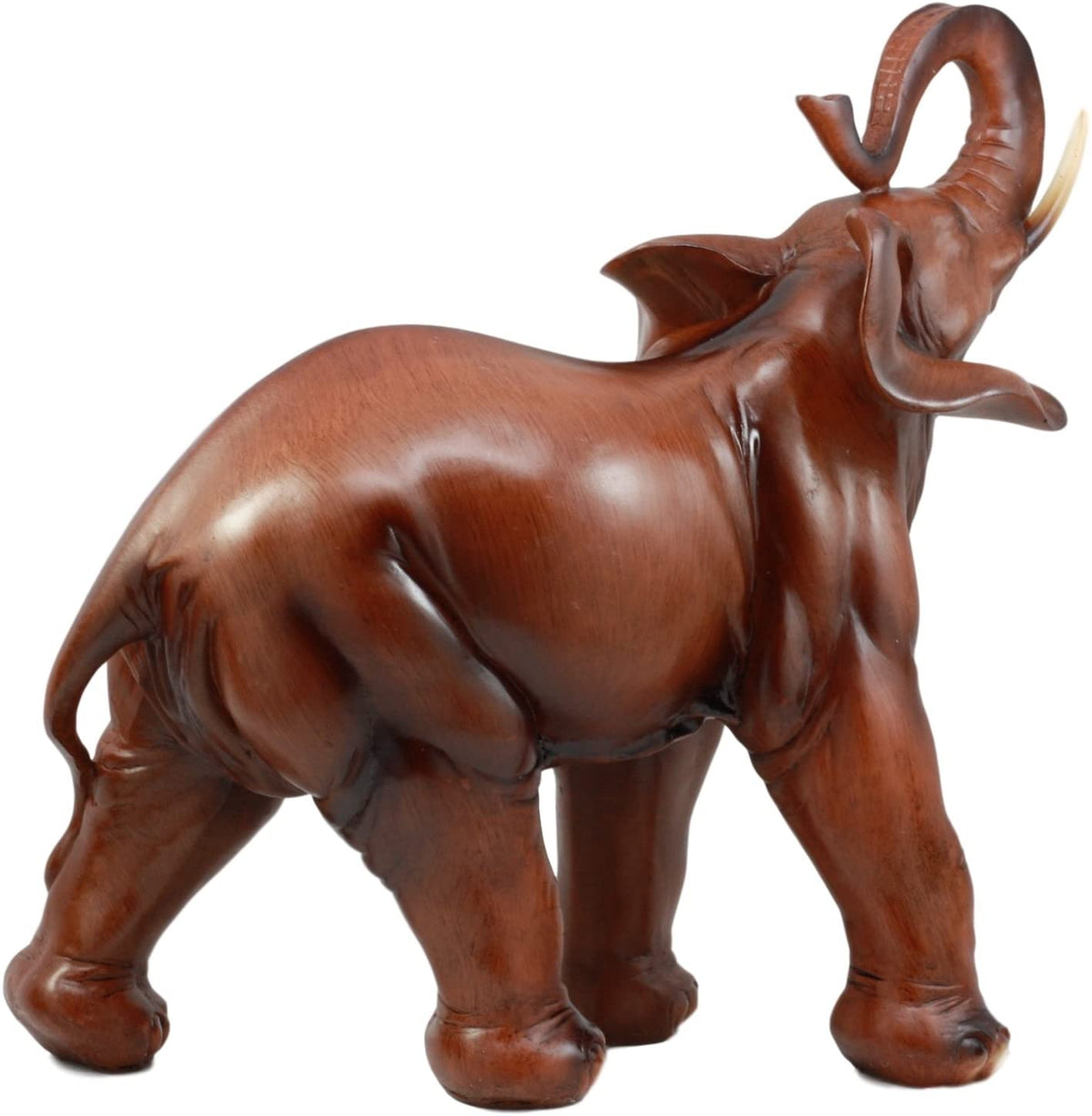 Ebros Faux Mahogany Wood Thai Buddha Elephant With Trunk Up Statue 14.25"Long - Ebros Gift