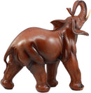 Ebros Faux Mahogany Wood Thai Buddha Elephant With Trunk Up Statue 14.25"Long