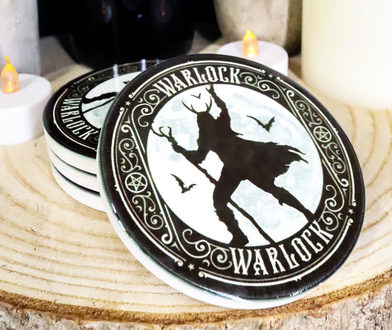 Warlock With Full Moon And Bats Ceramic Coaster Set of 4 Tiles With Cork Backs