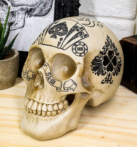 Ebros Gothic Gambling Casino Royale Poker Cards Royal Flush Skull Cranium Figurine - Ebros Gift