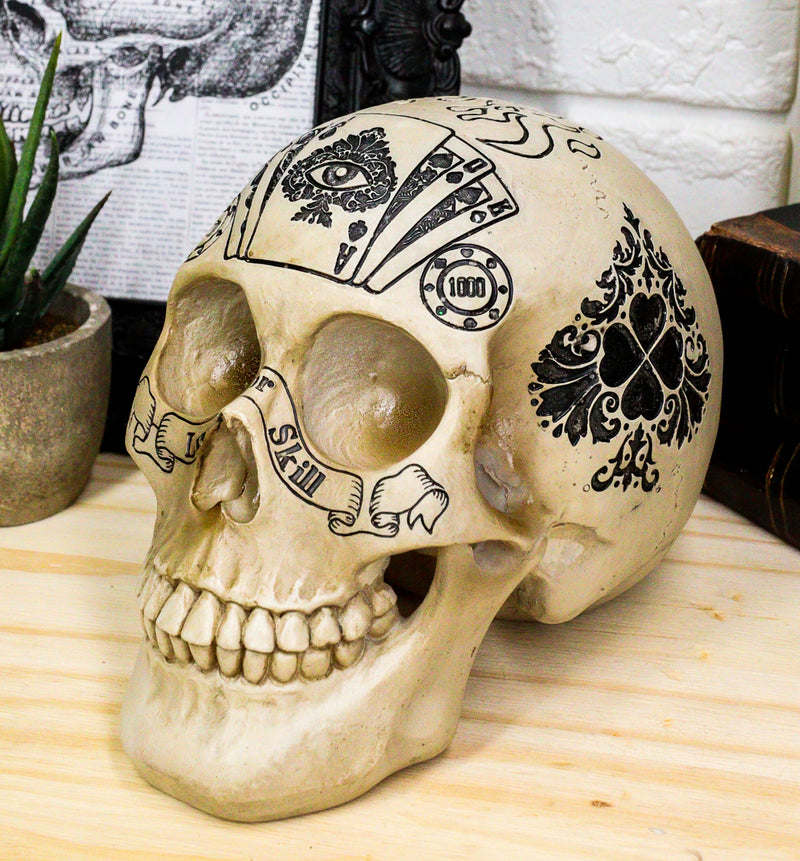 Ebros Gothic Gambling Casino Royale Poker Cards Royal Flush Skull Cranium Figurine