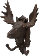 Ebros Cast Iron Western Rustic Bull Moose Head Wall Double Hooks Plaque 9.25"H