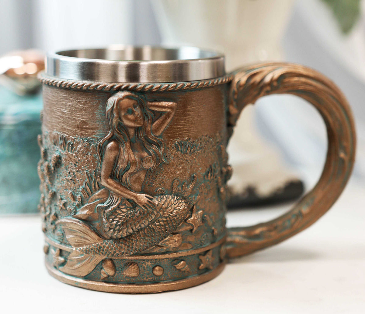 Rustic Nautical Ocean Coral Reef Mermaid With Sea Stars Shells Coffee Tea Mug