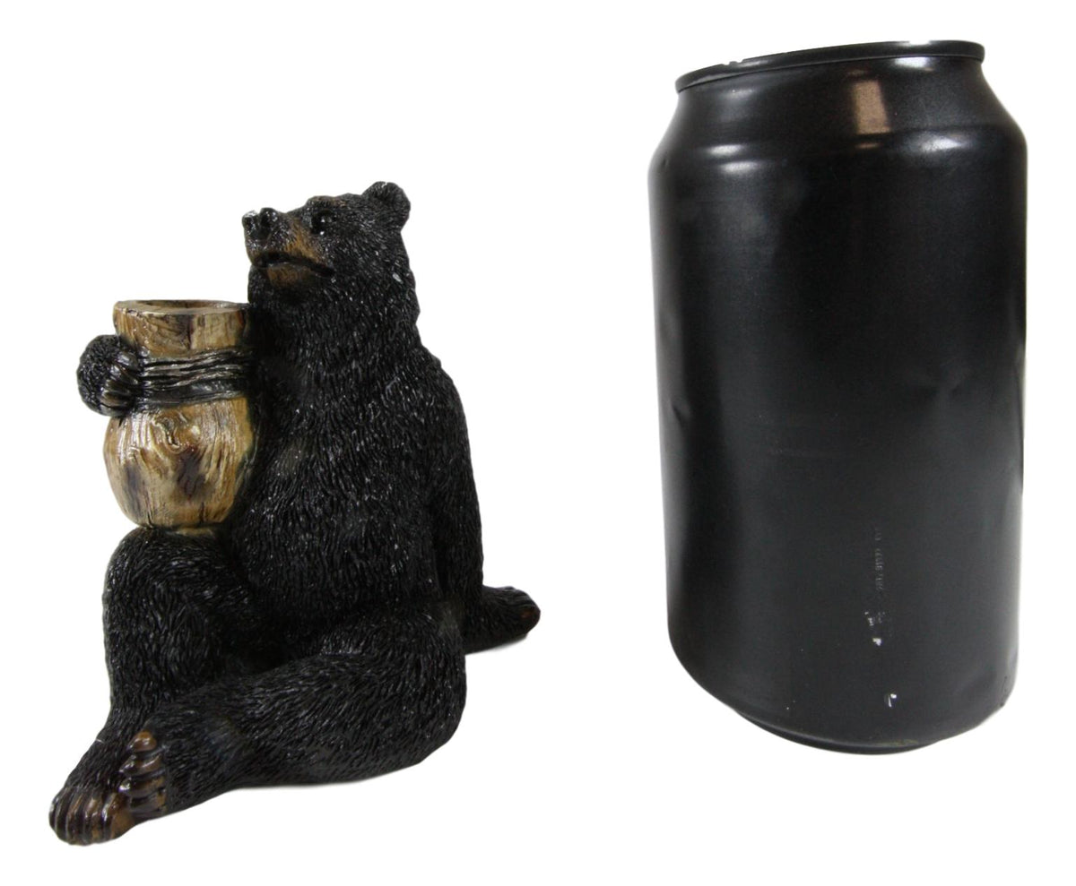 Ebros Woodlands Forest Black Bear Sitting With Wooden Barrel Toothpick Holder Figurine