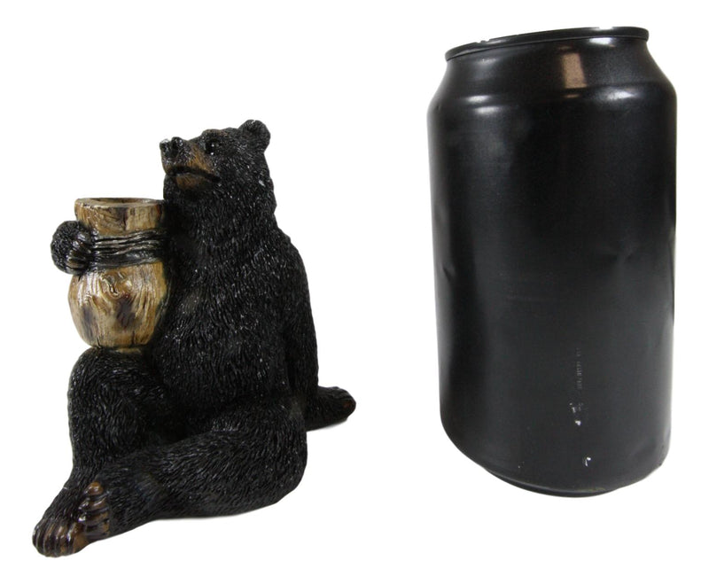 Ebros Woodlands Forest Black Bear Sitting With Wooden Barrel Toothpick Holder Figurine