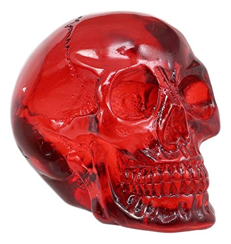 Pack of 4 Red Translucent Witching Hour Gazing Skull Miniature Figurines 2.5"L