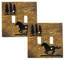 Set of 2 Western Horse And Pine Trees Silhouette Wall Double Toggle Switch Plate