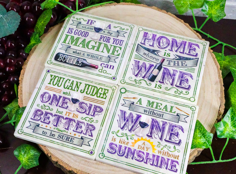 Ebros All About Wine Hosting Kitchen Decorative Ceramic Coaster Set Of 4