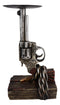 Rustic Western Six Shooter Revolver Gun With Scroll Art Pillar Candle Holder