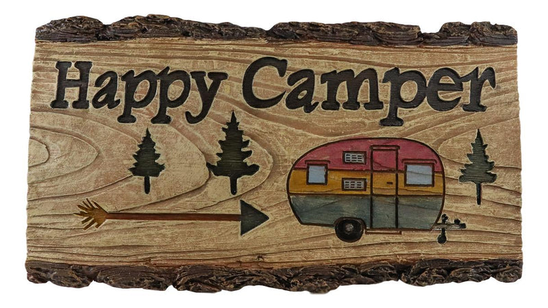 Ebros Western Rustic Pine Trees With Retro Trailer Caravan RV Happy Camper Wall Sign