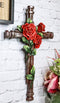 Rustic Western Romantic Red Roses Vine Roman Spike Nails Decorative Wall Cross