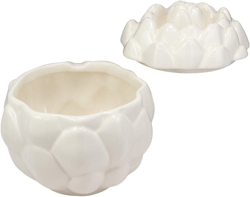 Ebros 6"D Ceramic White Artichoke Condiments Container With Lid Dipping Sauce