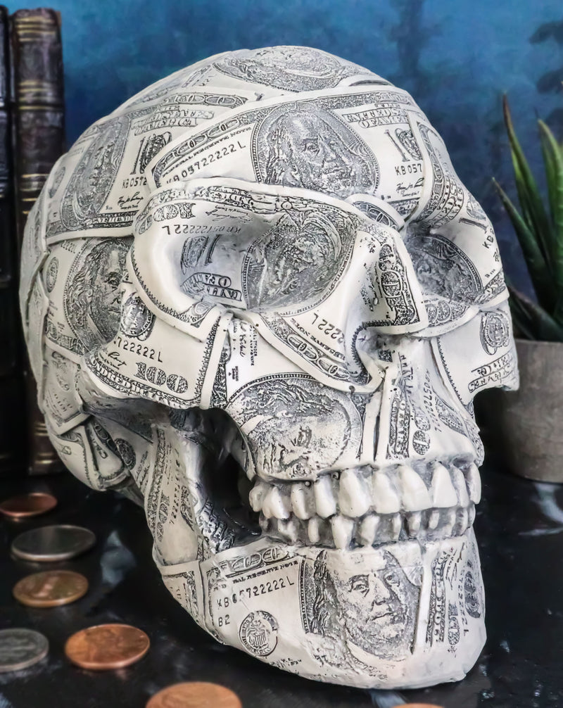 Fortune Lottery Benjamin Franklins Bank C-Note Money Bill Prints Skull Figurine