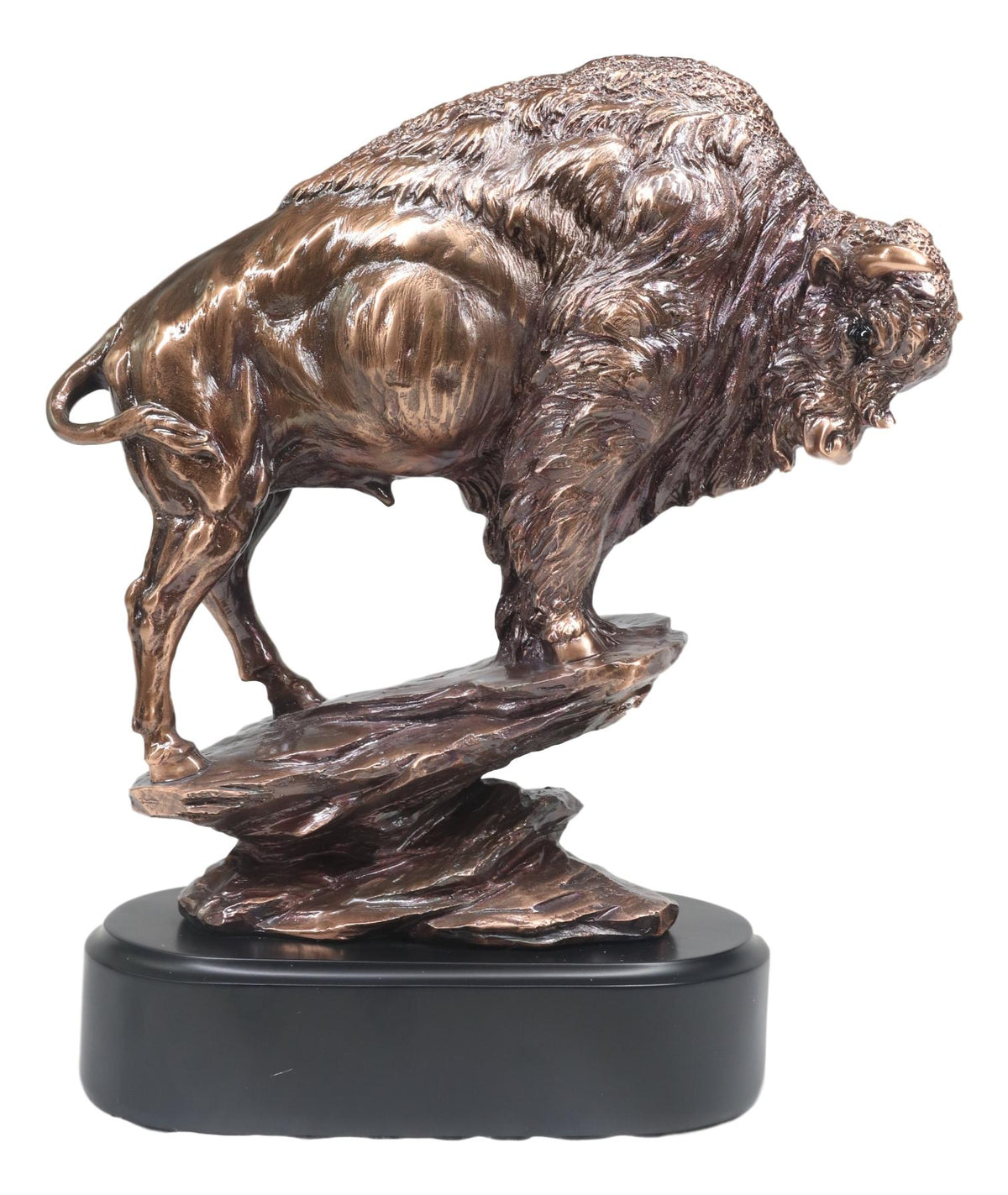 Buffalo Jump American Bison On Cliff Edge Bronze Electroplated Finish Statue - Ebros Gift