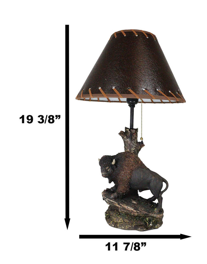 Western Plains Bison Buffalo On Sloped Rocks By Tree Stump Desktop Table Lamp