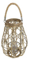 19"H Rustic Farmhouse Teardrop Woven Rattan Candle Lantern With Jute Rope Handle