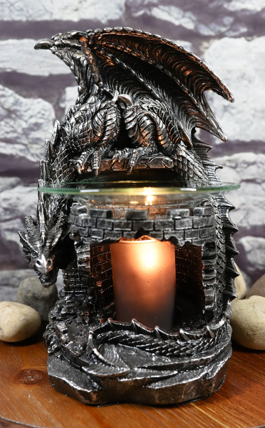 Ebros Castle Tower Sentry Dragon Electric Oil Burner Tart Warmer Night Light - Ebros Gift