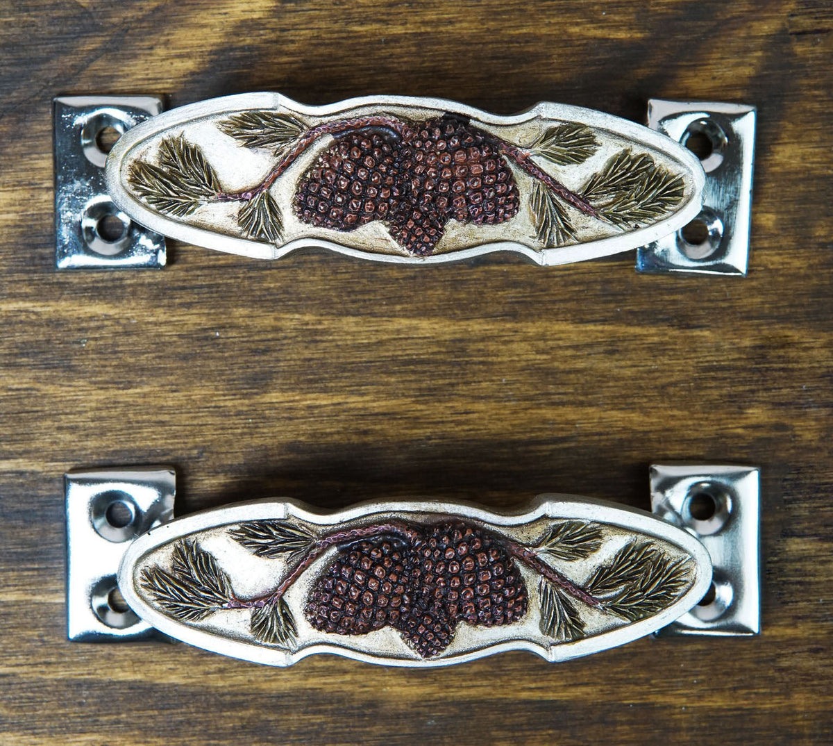 Rustic Western Pinecones Sprig Branch Drawer Cabinet Furniture Bar Pulls 2-Pack - Ebros Gift