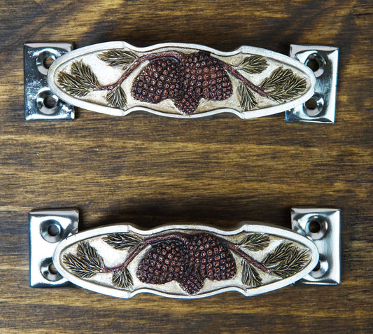 Rustic Western Pinecones Sprig Branch Drawer Cabinet Furniture Bar Pulls 2-Pack - Ebros Gift
