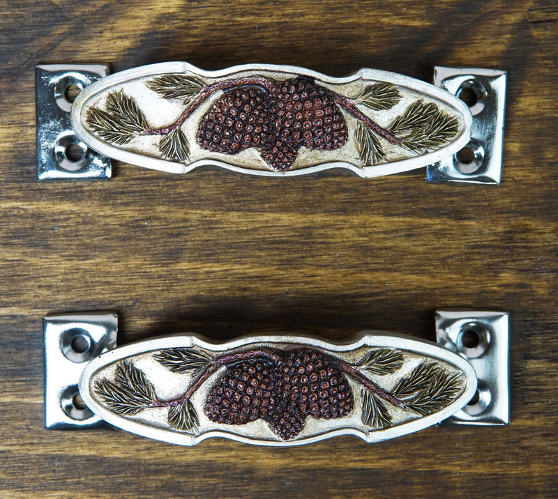 Rustic Western Pinecones Sprig Branch Drawer Cabinet Furniture Bar Pulls 2-Pack