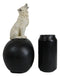 Gothic Full Moon Howling White Wolf Sitting On Black Macabre Skull Figurine
