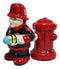 Ebros Fireman Fighter W/ Hose By Red Fire Hydrant Ceramic Salt & Pepper Shakers