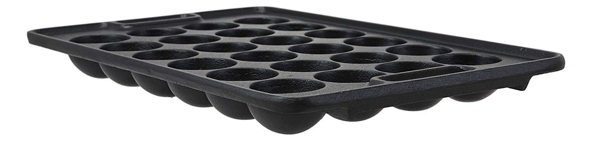Ebros Gift Rectangular Traditional Cast Iron Japanese Street Food Takoyaki Stuffed Mushrooms Dessert Cakes Snacks Special Cooking Plate Pan Takoyaki-Nabe With Side Handle Holes Restaurant Supply