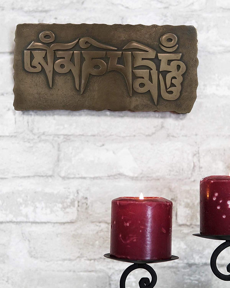 Ebros Bronze Om Mani Padme Hum Tibetan Script Plaque Wall Decoration