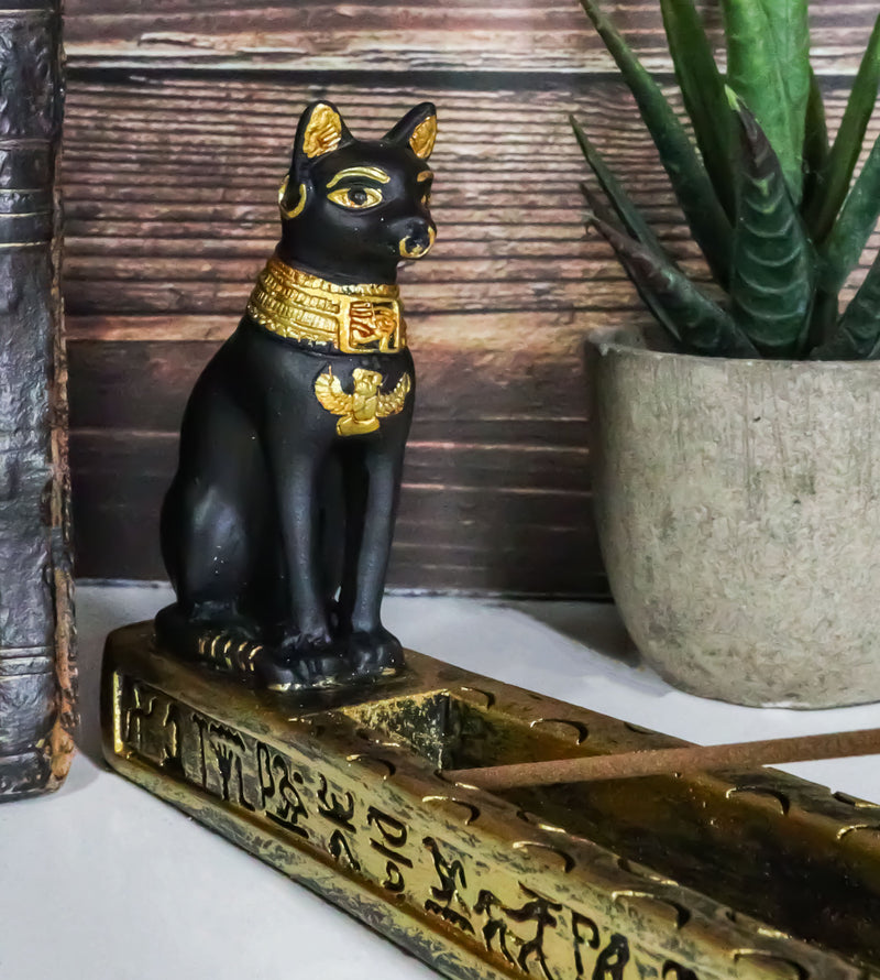 Egyptian Goddess of Protection Bastet Cat Deity Hieroglyphic Incense Holder