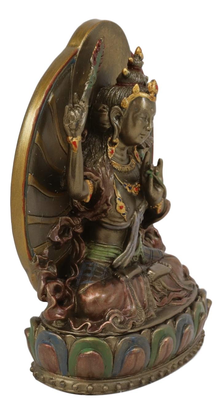Ebros Bronze Patina Buddha Bodhisattva Manjushri Sitting On Lotus Throne Statue 6.25" Tall