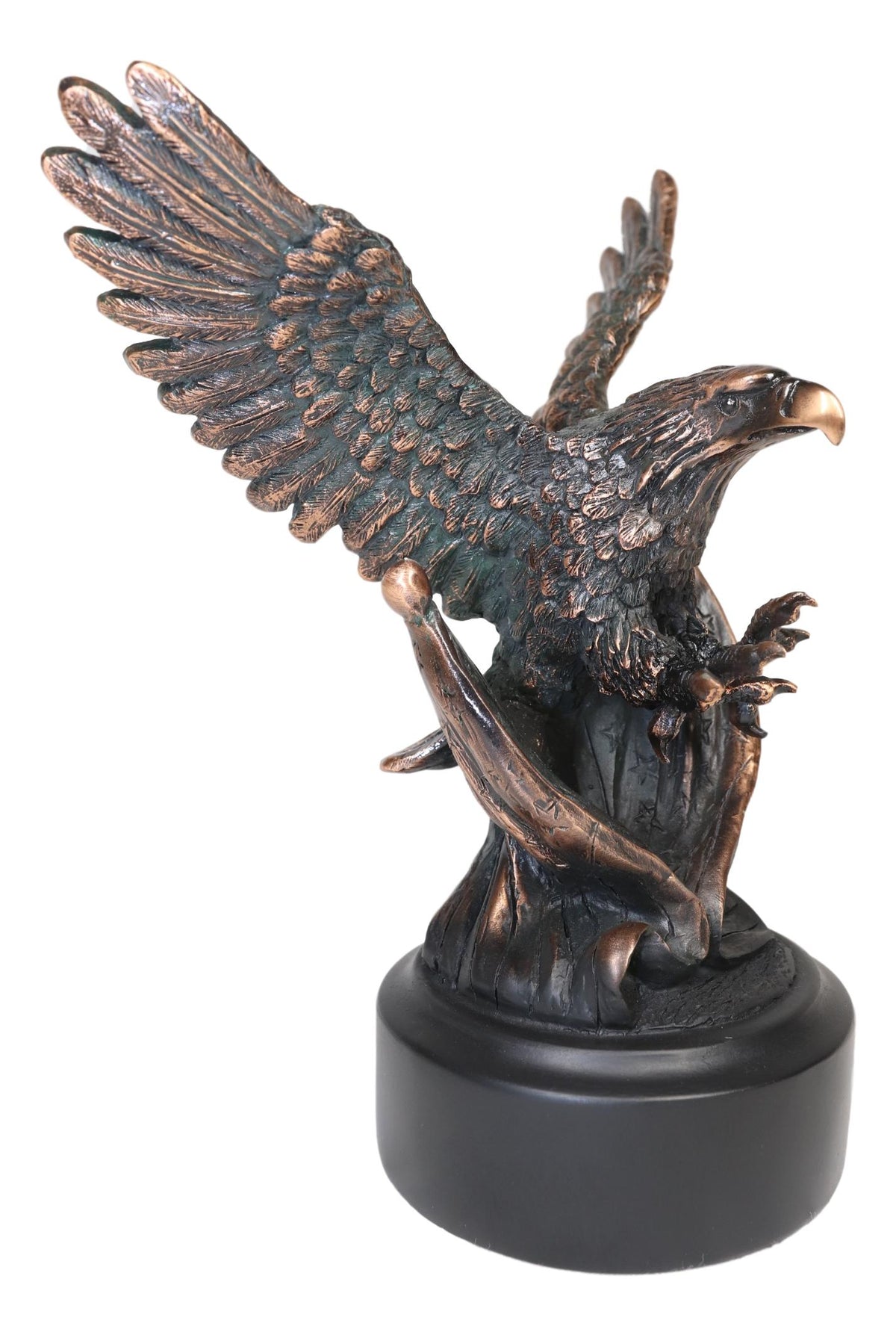 Ebros Majestic Wings of Glory Bald Eagle Swooping On American Flag Statue - Ebros Gift